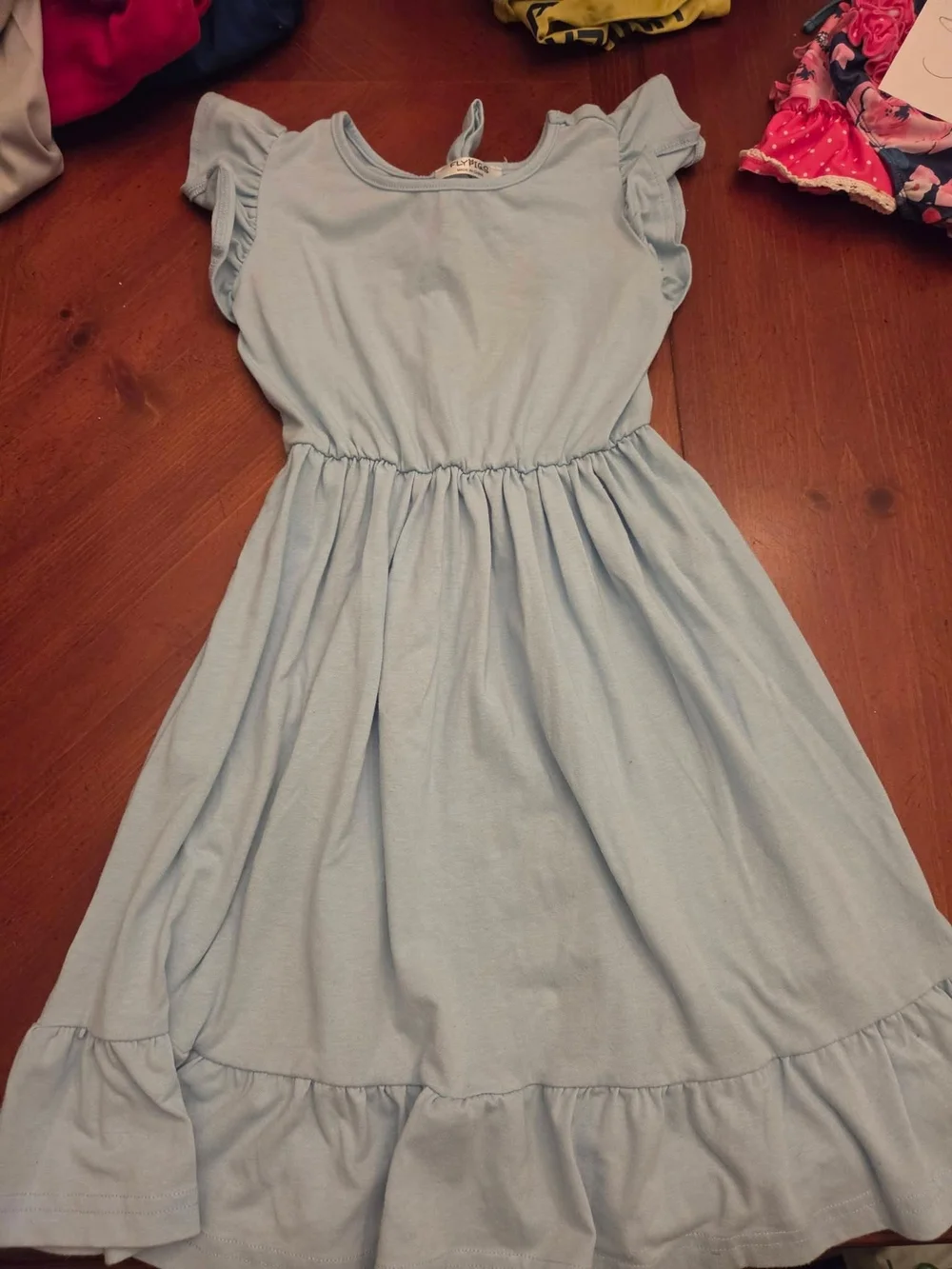 Girls Light Blue Flutter Sleeve Casual Dress